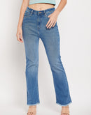Camla Barcelona Blue High Rise Boot Cut Raw Hem Jeans