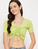 Madame Green Ruched Tie Detailed Crop Top