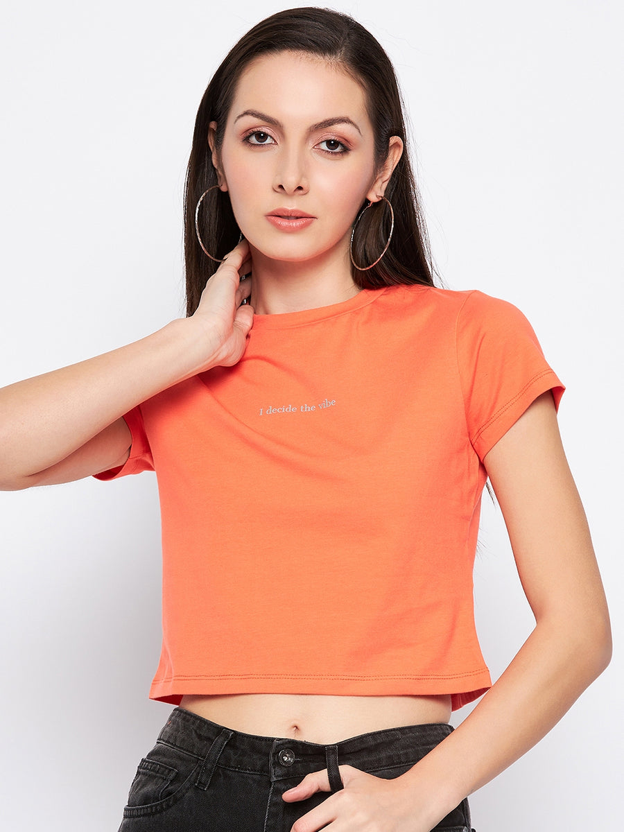 Camla Barcelona Typography Crew Neckline Cotton Crop Top