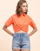 Camla Barcelona Knotted Coral Crop Shirt