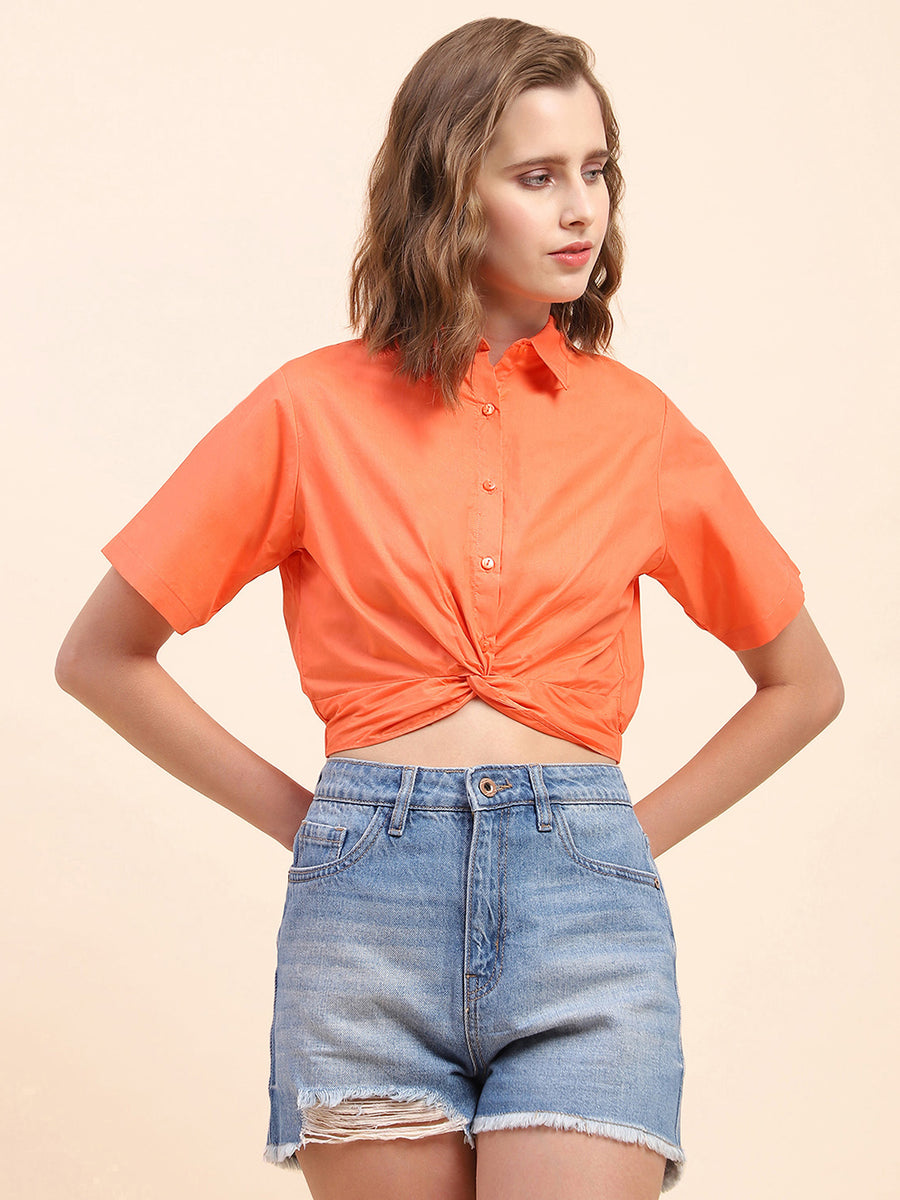 Camla Barcelona Knotted Coral Crop Shirt