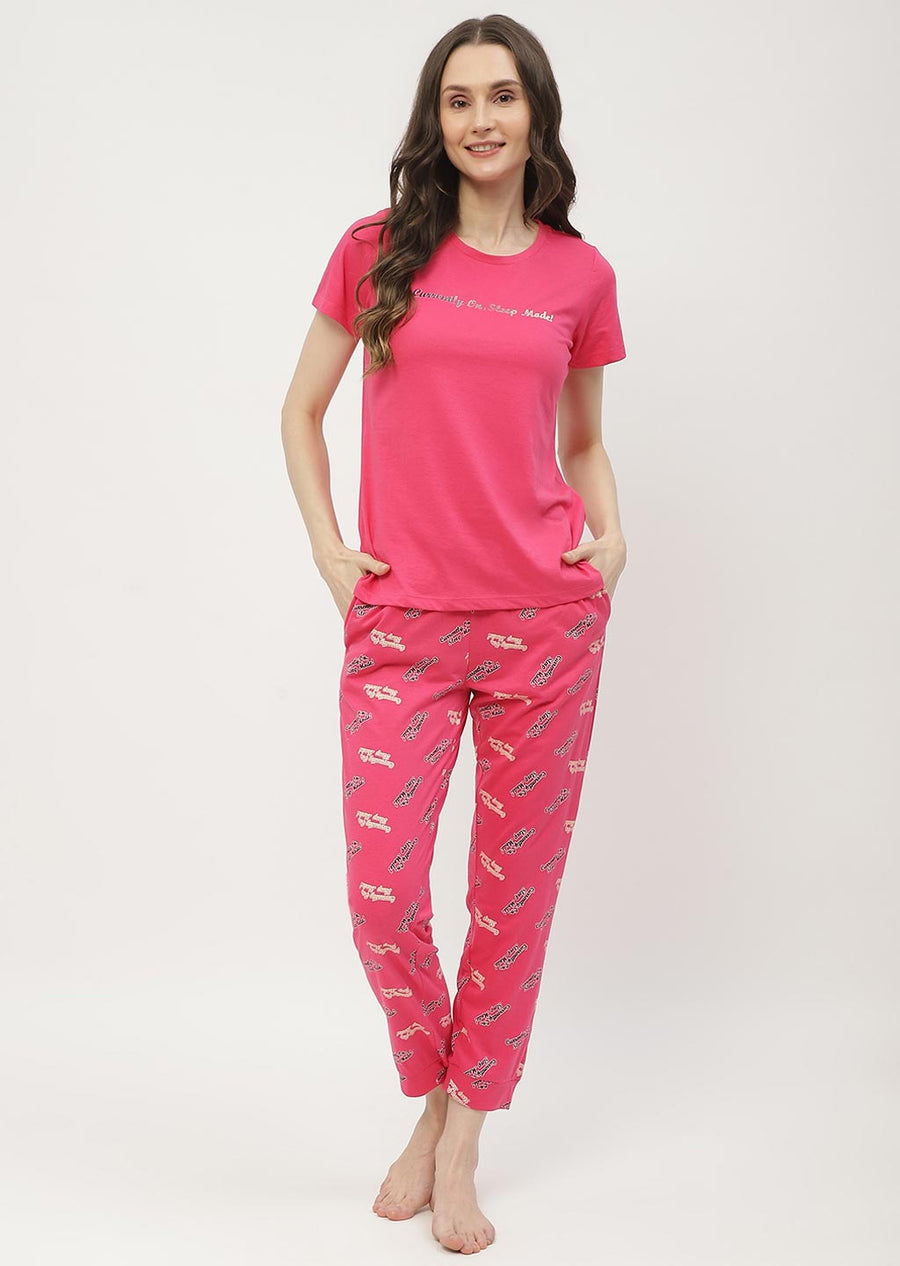 Msecret Typography Hot Pink Two Piece Night Suit