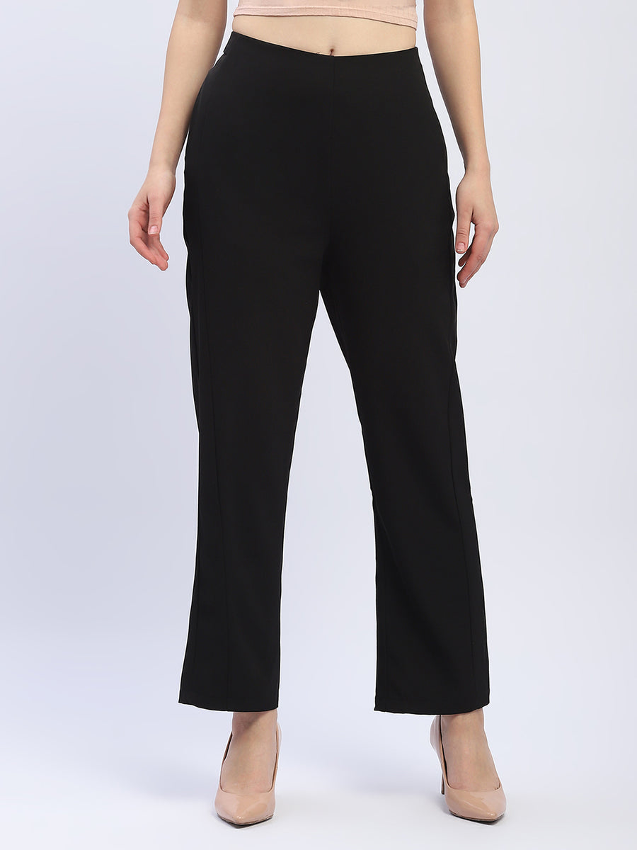 Madame Solid Black Straight Fit Trousers