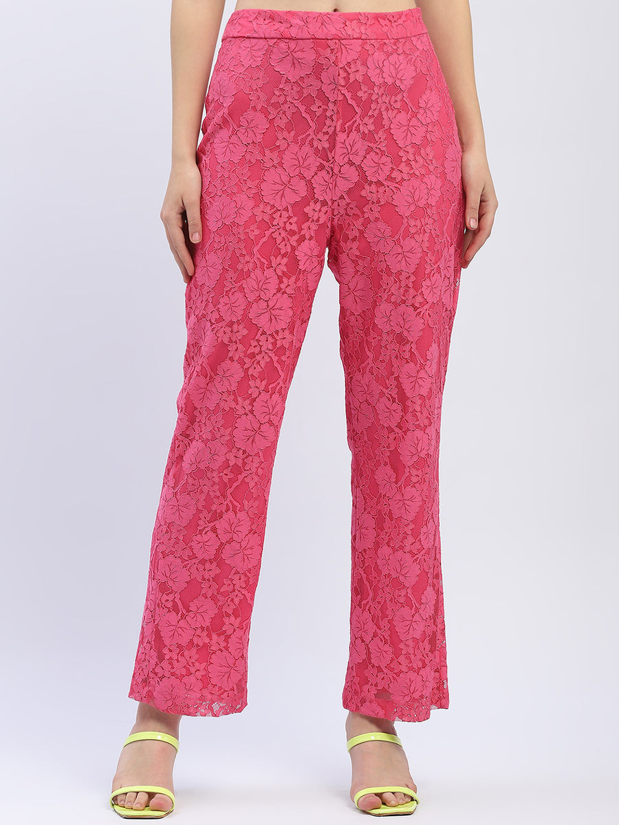 Madame Pink Floral Lace Fabric Trouser