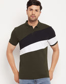 Camla Barcelona Men’S Colourblocked Olive Green Polo Neck T-Shirt