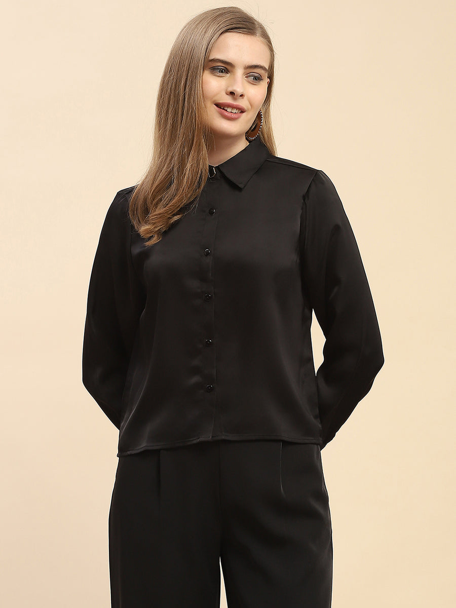 Camla Barcelona Solid Black Satin Shirt