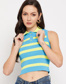 Camla Barcelona Striped Collared Crop Tshirt