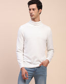 Camla Barcelona White Mock Neck Full Sleeve Sweater