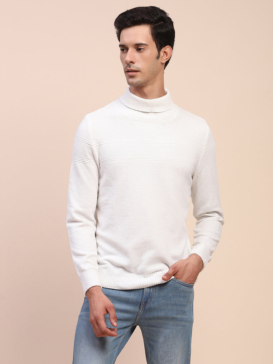 Camla Barcelona White Mock Neck Full Sleeve Sweater