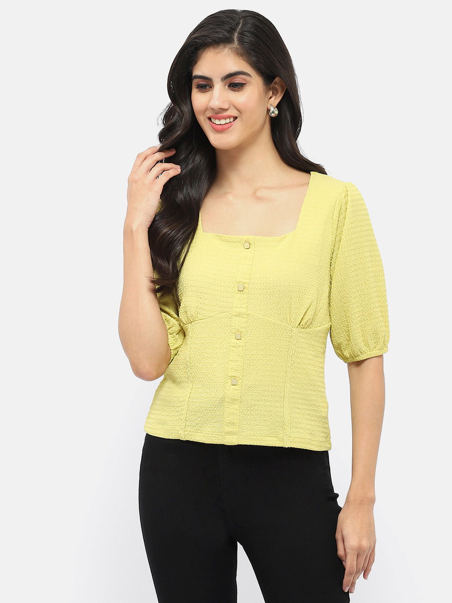 Madame Square Neck Lime Green Crinkled Top