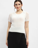 Madame Embellished Off-White Puff Sleeve Top