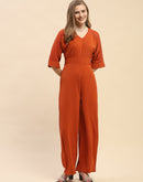 Camla Barcelona Solid Orange V-Neck Jumpsuit