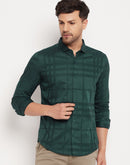 Camla Barcelona Self Striped Green Shirt For Men