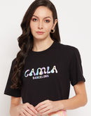 Camla Barcelona Cotton Black Typography Tshirt