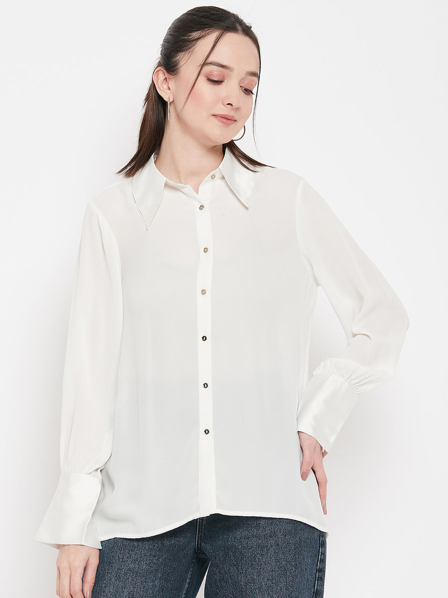 Camla Barcelona White Satin Shirt For Women