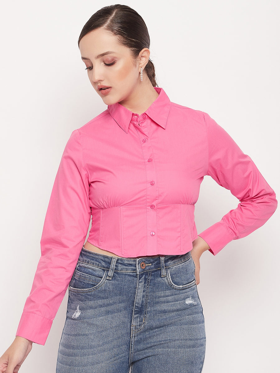 Madame Hot Pink Full Sleeves Asymmetrical Shirt