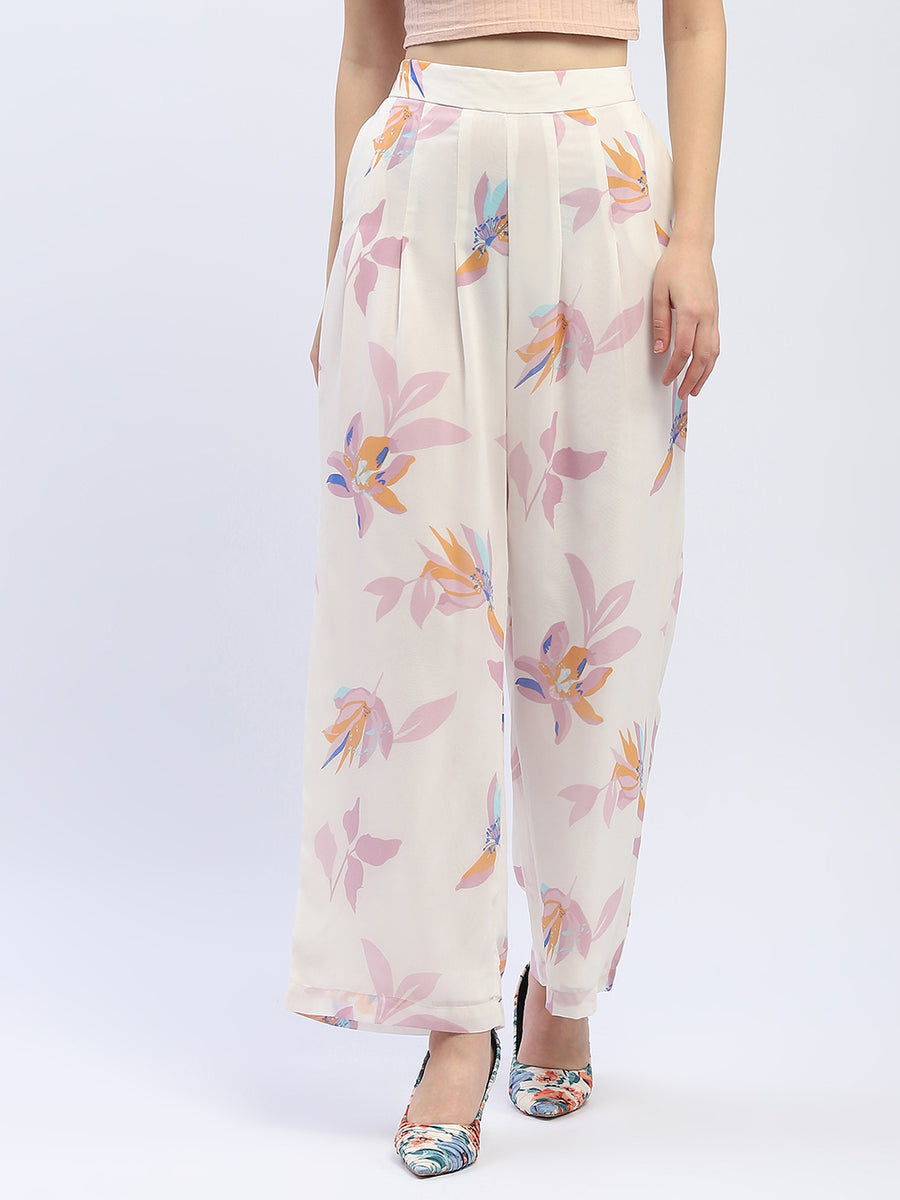 Madame Floral Off-White Front Pleated Trouser