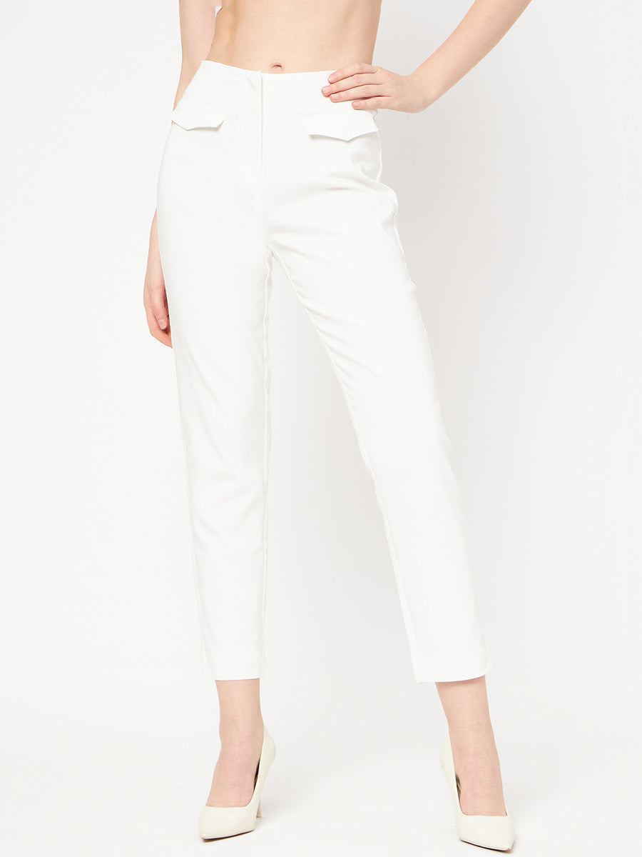 Madame White Solid  Trouser