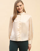 Camla Barcelona Embellished Beige Satin Top