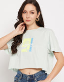 Camla Barcelona Mint Printed  Cotton Crop Tshirt