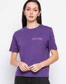 Camla Barcelona Purple Crew Neckline Typography Tshirt