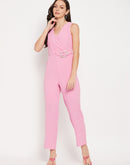 Madame  Baby Pink  Self Belted Crop Jumpsuit