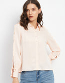 Madame Ruffle Adorned Sleeve Light Peach Shirt