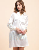 Camla Barcelona Printed Hem & Sleeve Off-White Dress
