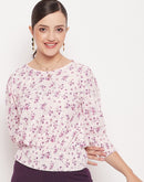 Madame Pink Elasticated Waist Cotton Floral  Top