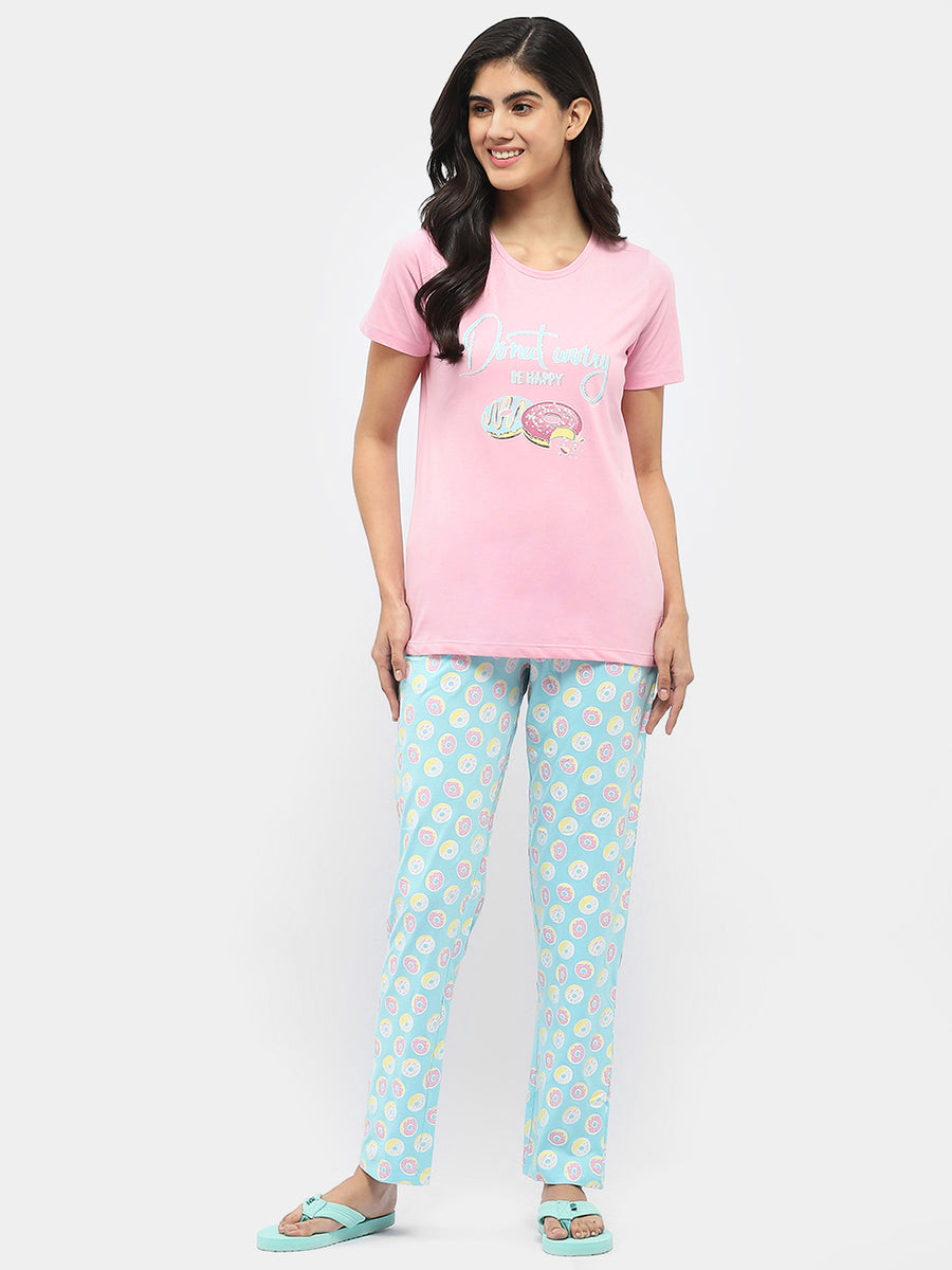 Msecret Graphic Print Pink and Blue Night Suit