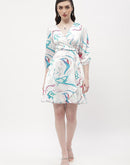 Madame Surplice Neck Off-White Abstract Print Wrap Dress