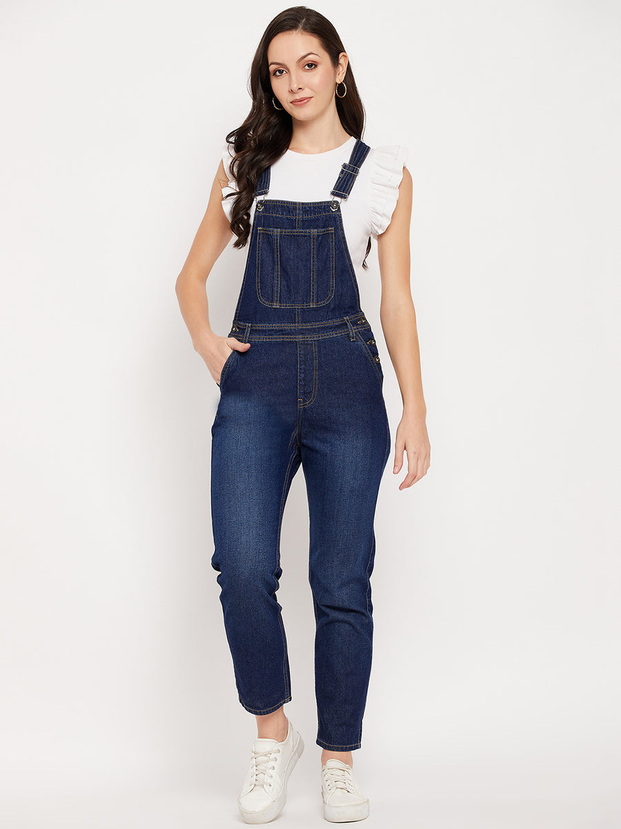 Buy Women Blue Denim Side Buttoned Shorts Dungaree Online at Sassafras