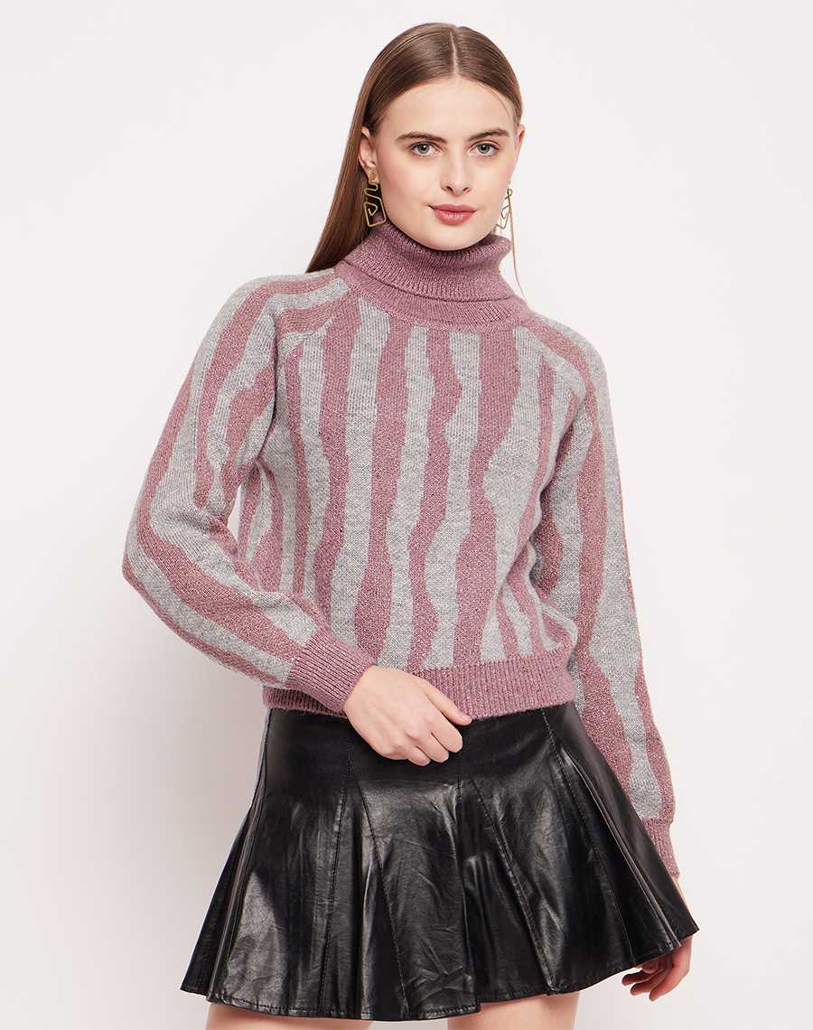Camla Barcelona Colourblocked Onion Pink Turtleneck Sweater