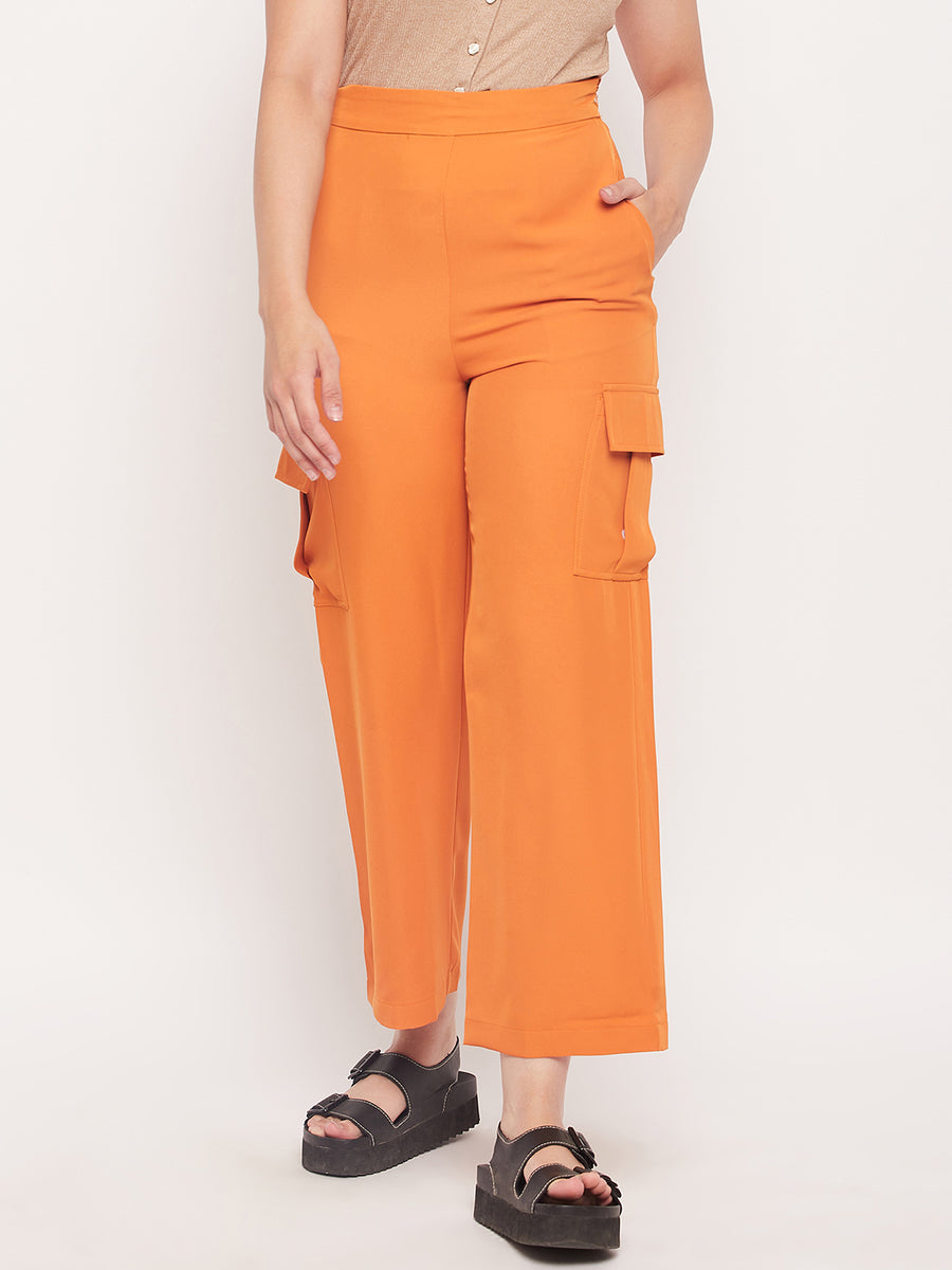 Khaki Mid Rise Cargo Pants with Belt Online Shopping | OXXOSHOP