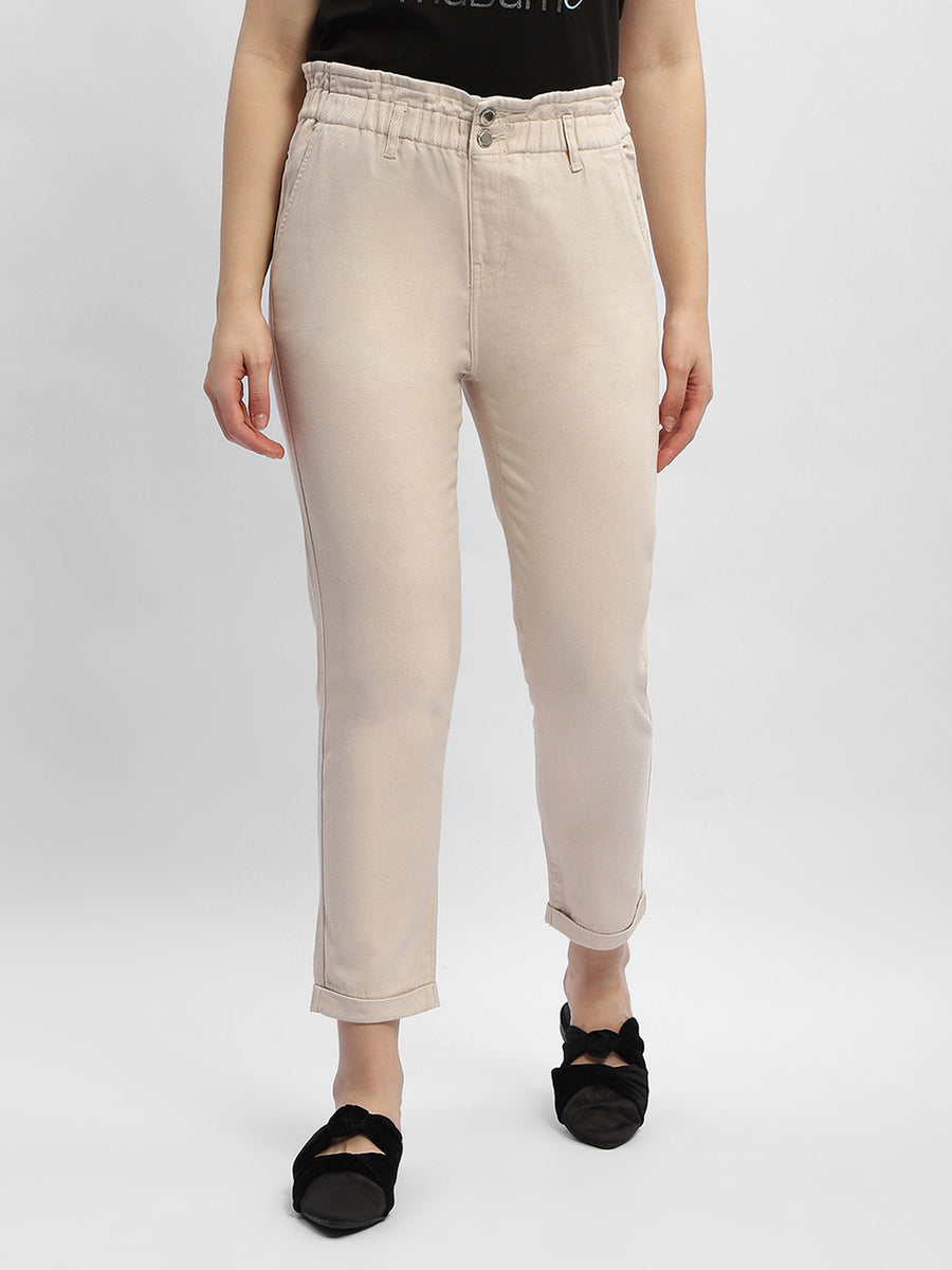 Madame Ruched Waistband White Trousers