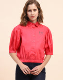 Camla Barcelona Disney Print Hot Pink Puff Sleeve Shirt