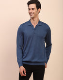 Camla Barcelona Blue Polo Neck Cotton Knitted T-Shirt