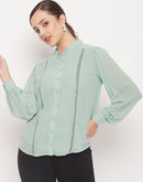 Madame Mint Embellished  Mandarin Collar Shirt