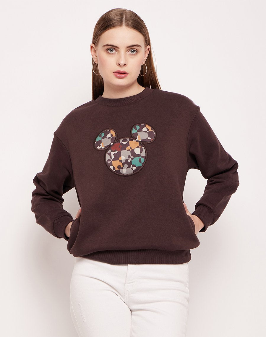 Camla Barcelona Disney Graphic Print Coffee Brown Sweatshirt