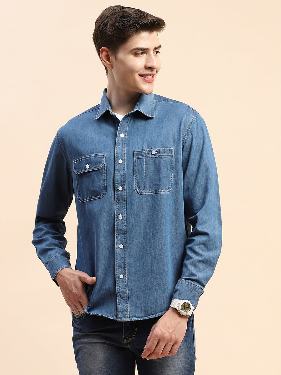 Camla Barcelona Solid Dark Blue Shirt