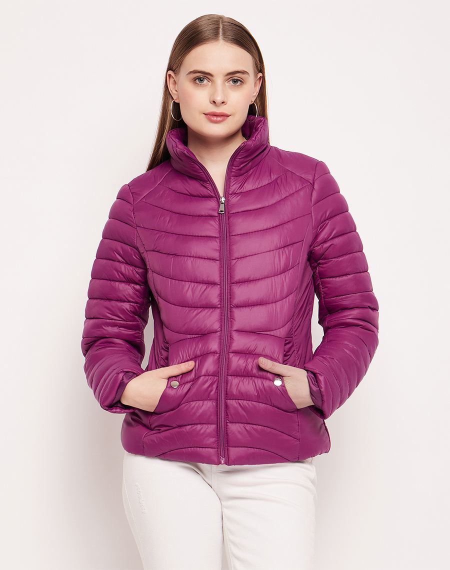 Madame Stand Collar Purple Quilted Jacket