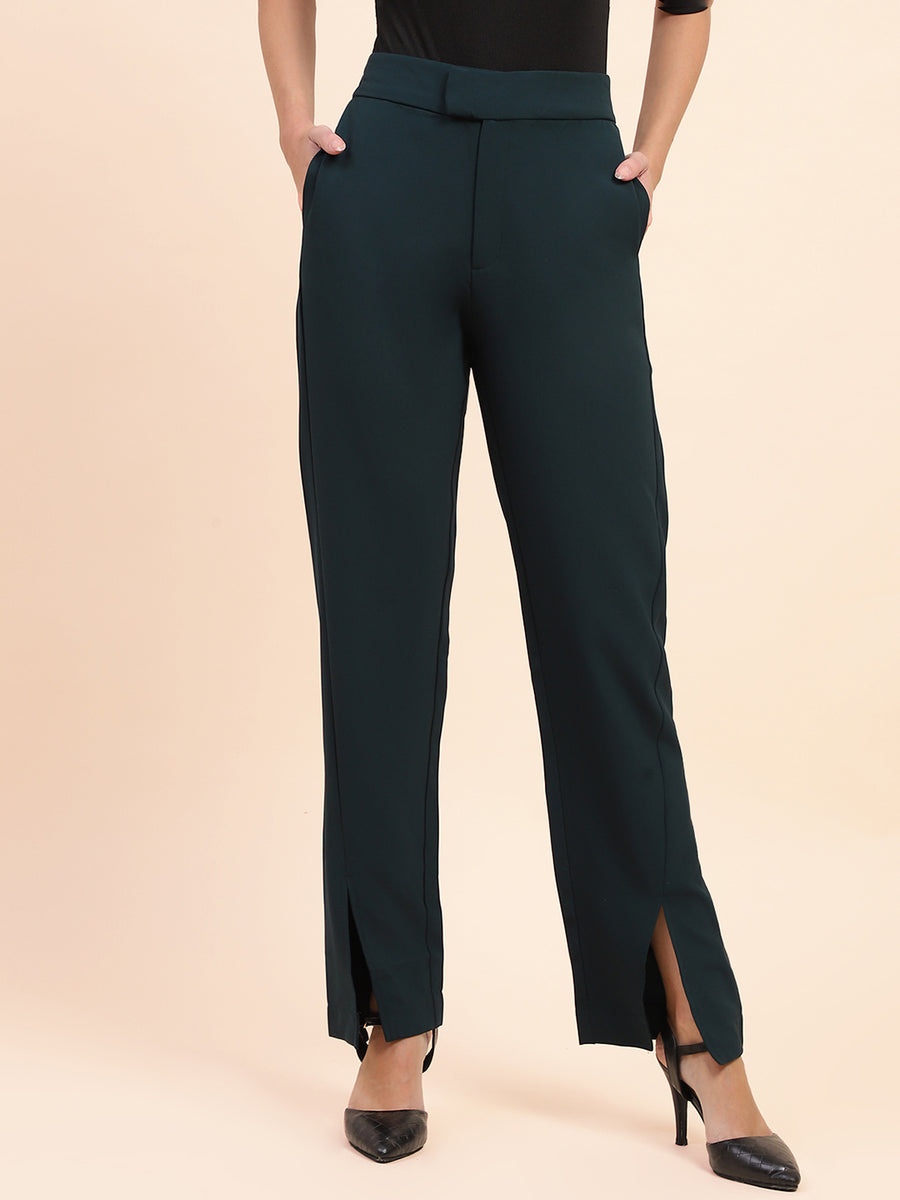 Camla Barcelona Side Slit Salem Blue Straight Fit Trousers