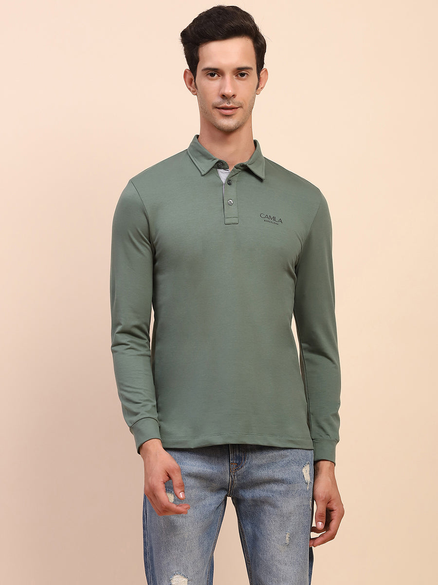 Camla Barcelona Polo Neck Full Sleeve Green Tshirt
