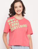 Madame Pink Cotton Regular Fit Printed Tshirt