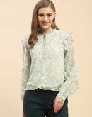 Camla Barcelona Ruffle Detailed White Floral Top