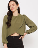 Camla Barcelona Dark Green Embellished Wrap  Top