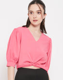 Camla Frenchrosepink V Neck Top For Women