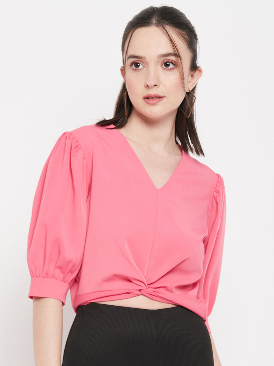 Camla Frenchrosepink V Neck Top For Women