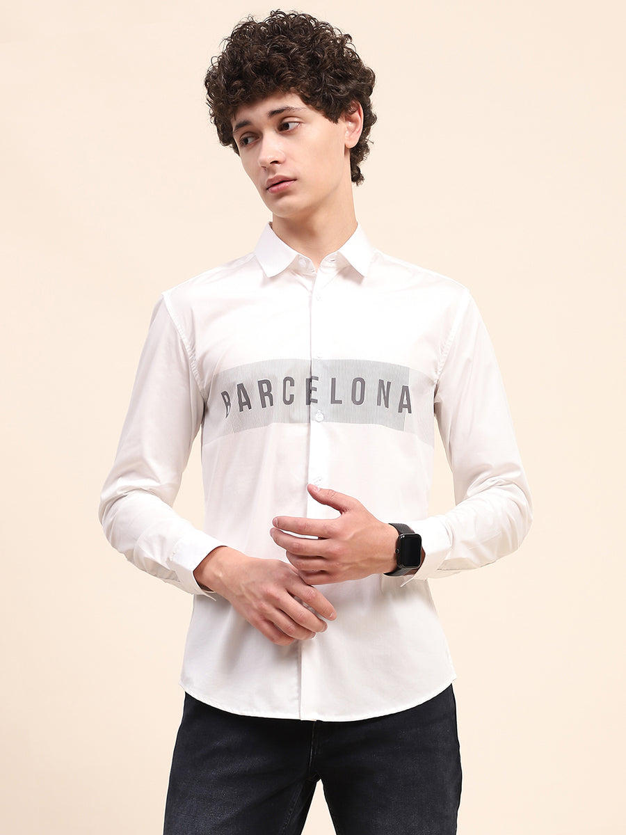 Camla Barcelona Logo Printed White Button Down Shirt