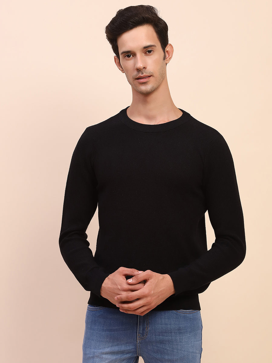 Camla Barcelona Crew Neck Solid Black Sweater